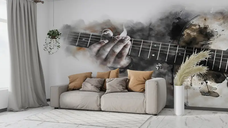 Custom Wall Paper, Music Instruments Wall Mural, Paper Wall Art, Modern Wall Paper, Watercolor Mural, Music Lover Gift Wall Print, - 6