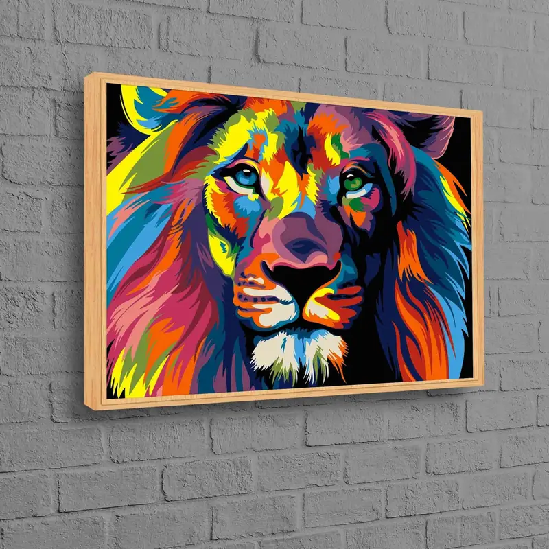モダンでカラフルな抽象ライオン キャンバス プリント - ライオン愛好家のギフト