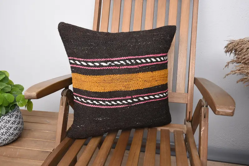 18x18 Brown Cushion Cover, Decorative Pillow, Home Decor Pillow, Kilim Cushion Sham, Indoor Pillow Cover, Pillow Sham, Turkish Pillow - 1
