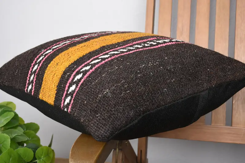 18x18 Brown Cushion Cover, Decorative Pillow, Home Decor Pillow, Kilim Cushion Sham, Indoor Pillow Cover, Pillow Sham, Turkish Pillow - 6
