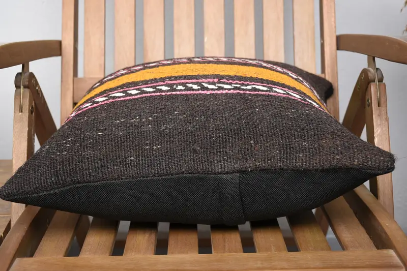 18x18 Brown Cushion Cover, Decorative Pillow, Home Decor Pillow, Kilim Cushion Sham, Indoor Pillow Cover, Pillow Sham, Turkish Pillow - 5