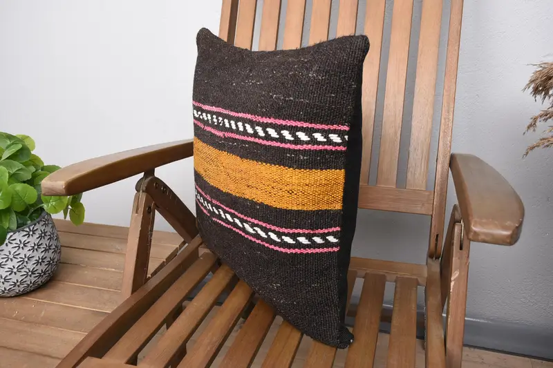 18x18 Brown Cushion Cover, Decorative Pillow, Home Decor Pillow, Kilim Cushion Sham, Indoor Pillow Cover, Pillow Sham, Turkish Pillow - 3