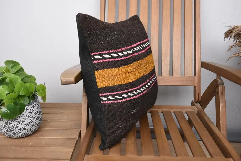 18x18 Brown Cushion Cover, Decorative Pillow, Home Decor Pillow, Kilim Cushion Sham, Indoor Pillow Cover, Pillow Sham, Turkish Pillow - 2