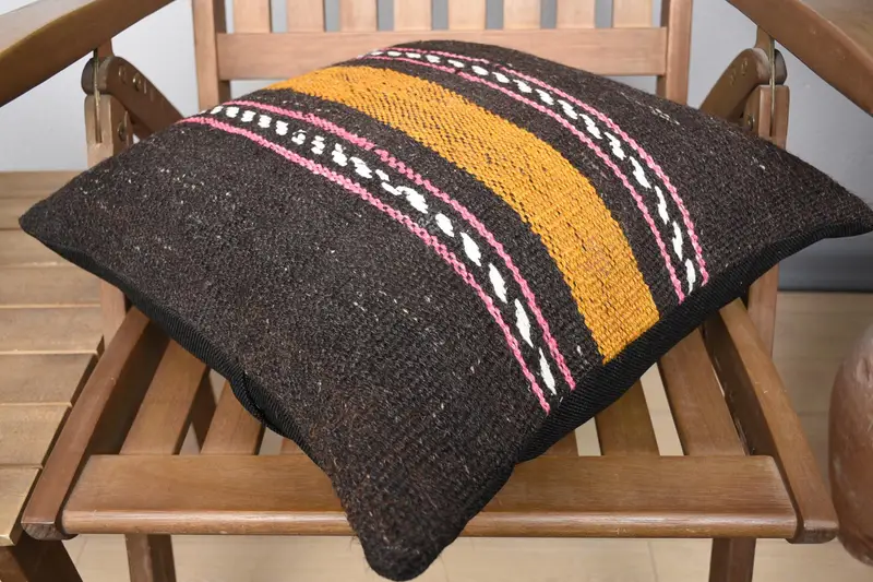 18x18 Brown Cushion Cover, Decorative Pillow, Home Decor Pillow, Kilim Cushion Sham, Indoor Pillow Cover, Pillow Sham, Turkish Pillow - 4