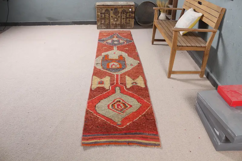 Brown Ombré Rug, 2.1x10.1 ft with Green Accents