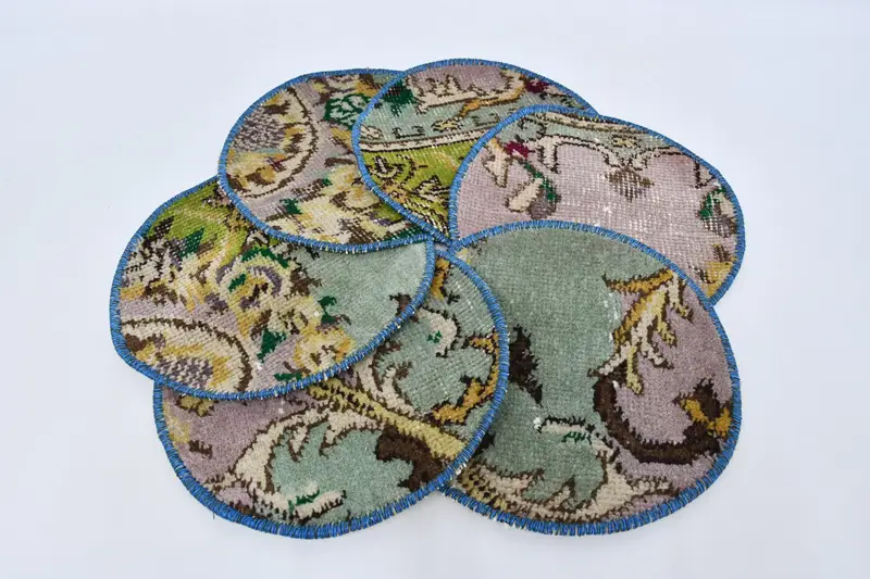 Manteles individuales bohemios de algodón y lana, manteles individuales bohemios verdes y morados