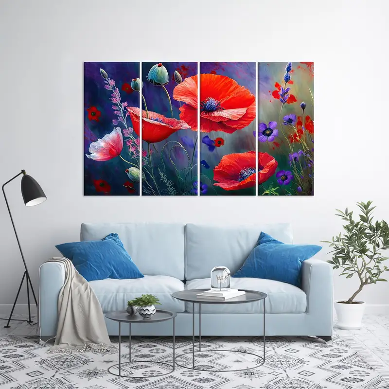 Red Poppy Art, Red Flower Canvas, Modern Canvas Decor, Kitchen Art Decor, Mother Days Gift, Canvas Wall Art,Floral Art Decor, Wall Hanging - 4