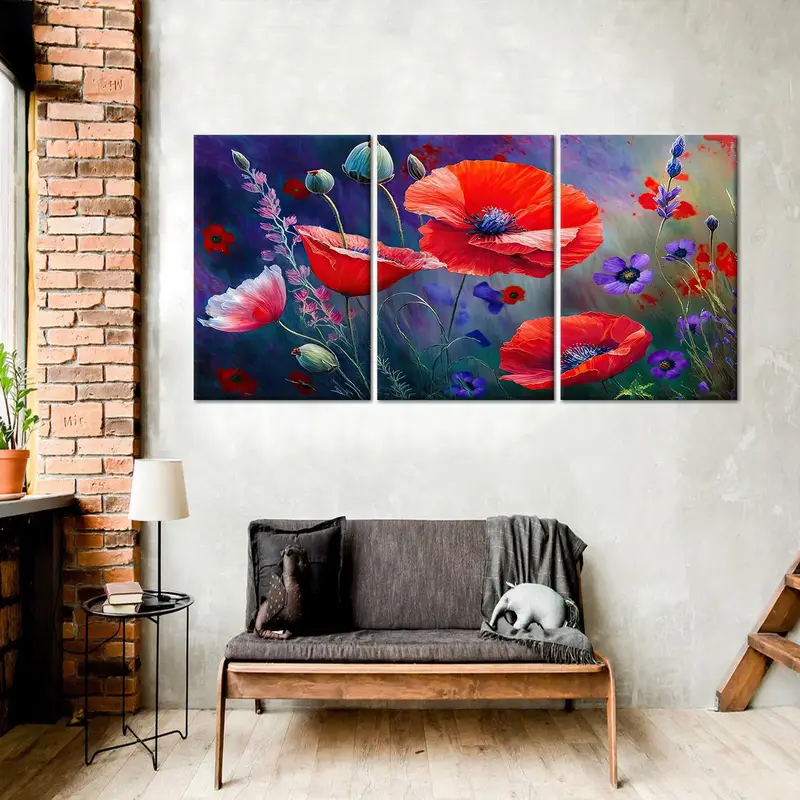 Red Poppy Art, Red Flower Canvas, Modern Canvas Decor, Kitchen Art Decor, Mother Days Gift, Canvas Wall Art,Floral Art Decor, Wall Hanging - 2