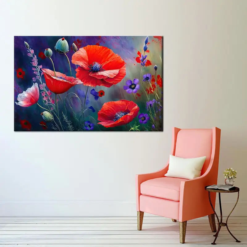 Red Poppy Art, Red Flower Canvas, Modern Canvas Decor, Kitchen Art Decor, Mother Days Gift, Canvas Wall Art,Floral Art Decor, Wall Hanging - 1