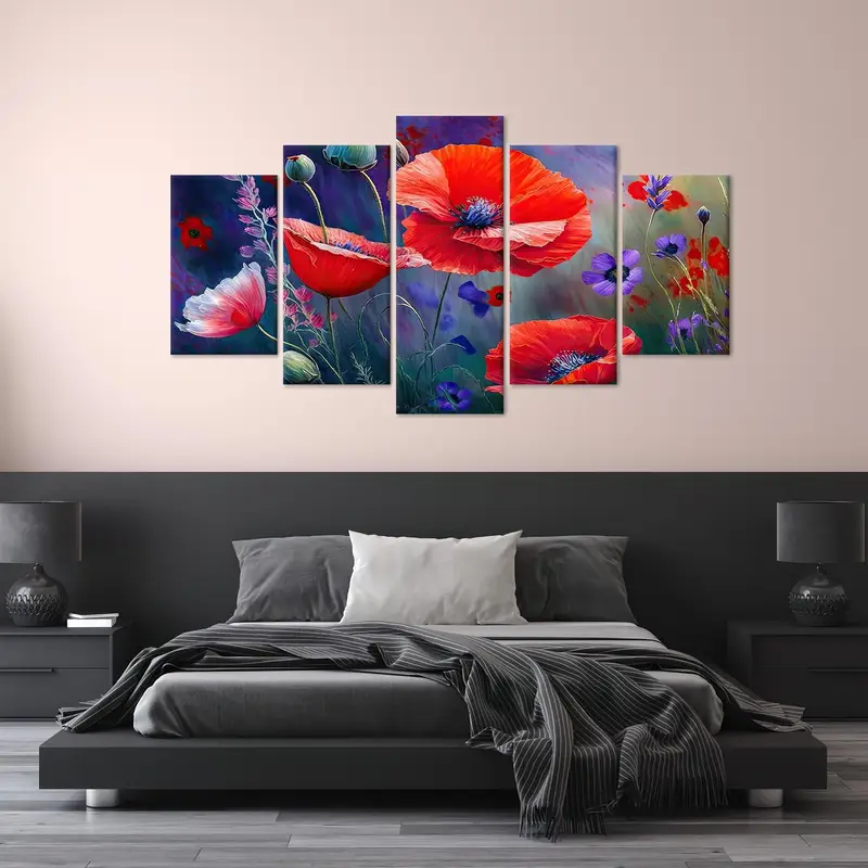 Red Poppy Art, Red Flower Canvas, Modern Canvas Decor, Kitchen Art Decor, Mother Days Gift, Canvas Wall Art,Floral Art Decor, Wall Hanging - 6