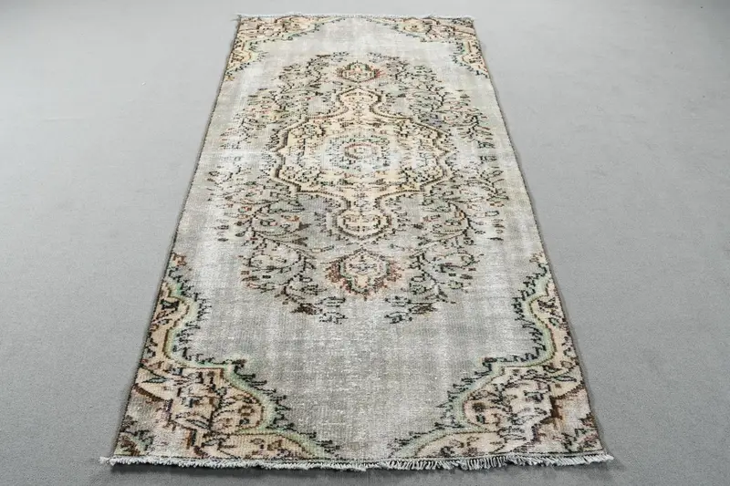 Türk Alan Halısı, 3.7x7.2 ft Vintage Halı, Gri Güneybatı Yün Halı - 1