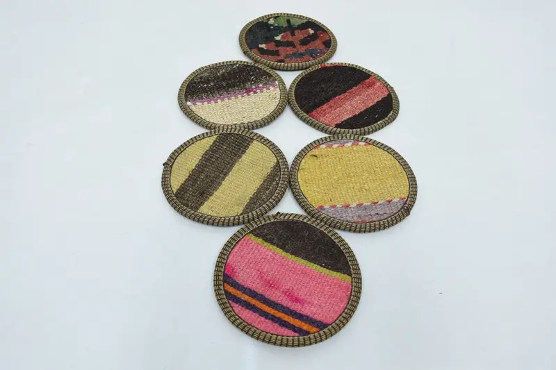 Bohemian Round Coaster Set, Pink and Green Coasters