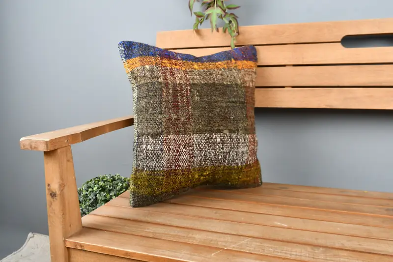 Cushion Cover, 16x16 Brown Cushion, Throw Kilim Pillow, Wool Kilim Pillow Cushion, Ethnical Kilim Rug Pillow, Turkish Pillow - 1