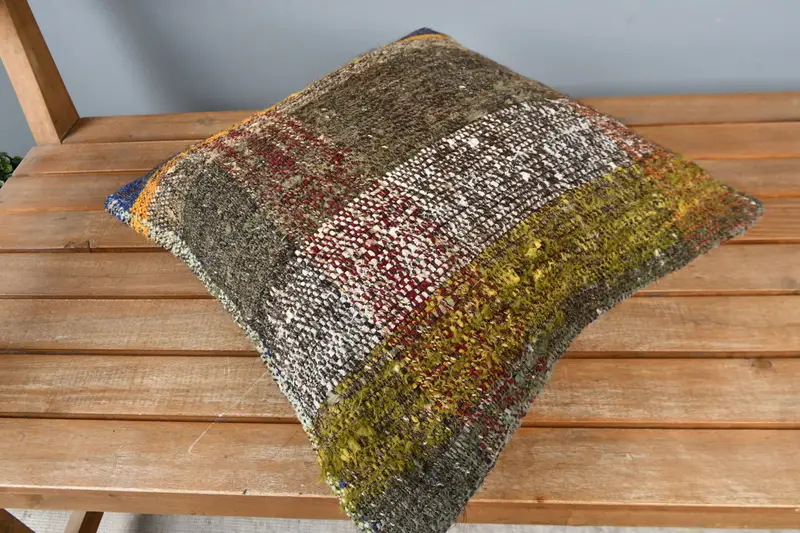 Cushion Cover, 16x16 Brown Cushion, Throw Kilim Pillow, Wool Kilim Pillow Cushion, Ethnical Kilim Rug Pillow, Turkish Pillow - 2
