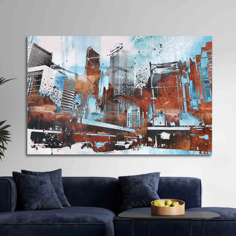 Elegant Printed Glass: Skyline Abstract Cityscape Design