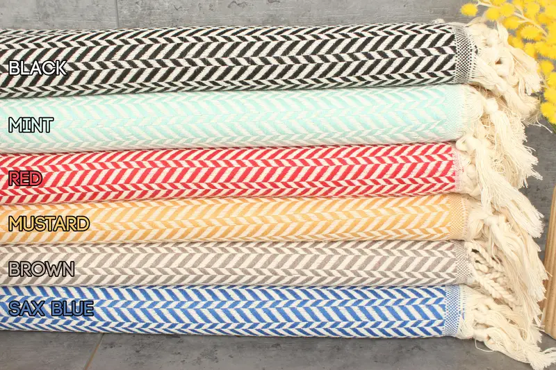 Beach Towel Personalized Cotton Chevron, Organic Beige, 40x71 Inches