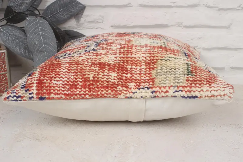 14x14 Red Cushion Case, Kilim Cushion Sham, Pillow Sham, Interior Designer Pillow, Natural Pillow Case, Comfy Throw Pillow Cover, Antique Pillows - 5
