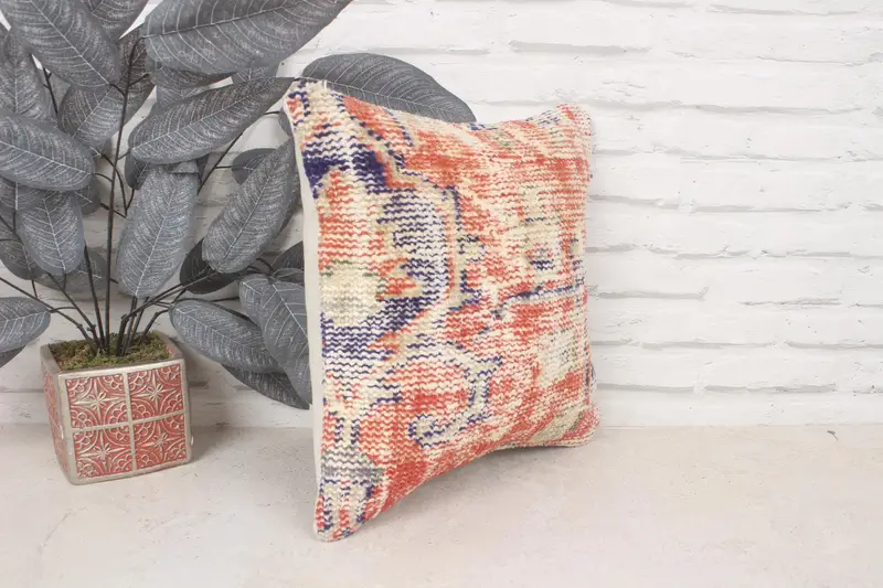 14x14 Red Cushion Case, Kilim Cushion Sham, Pillow Sham, Interior Designer Pillow, Natural Pillow Case, Comfy Throw Pillow Cover, Antique Pillows - 3