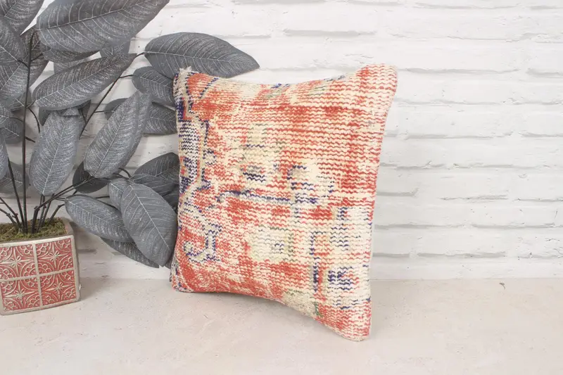 14x14 Red Cushion Case, Kilim Cushion Sham, Pillow Sham, Interior Designer Pillow, Natural Pillow Case, Comfy Throw Pillow Cover, Antique Pillows - 4