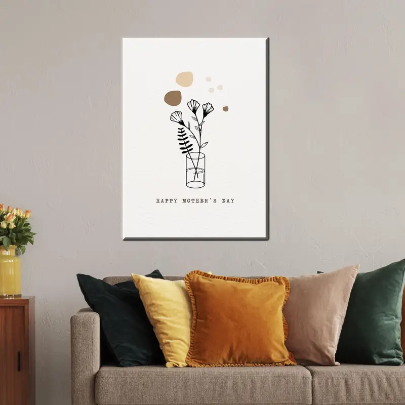 Minimal Floral Line Art Canvas Print - Neutral Botanical Wall Art, Modern Gift for Mom - 1