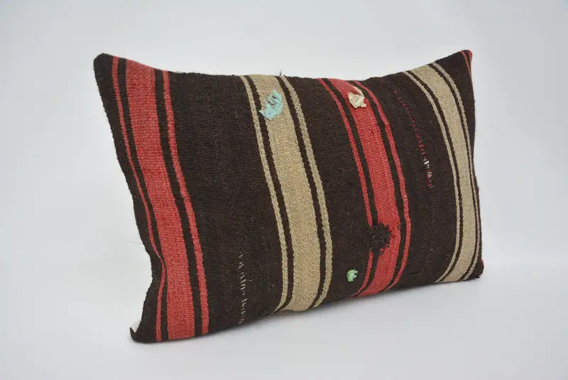 Bolster Cushion, Kilim Pillow Cover, Boho Pillow, Designer Throw Cushion, Kilim Cushion Sham, Pillow Cover, 16x24 Brown Pillow Sham - 3