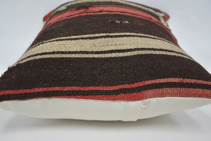 Bolster Cushion, Kilim Pillow Cover, Boho Pillow, Designer Throw Cushion, Kilim Cushion Sham, Pillow Cover, 16x24 Brown Pillow Sham - 5