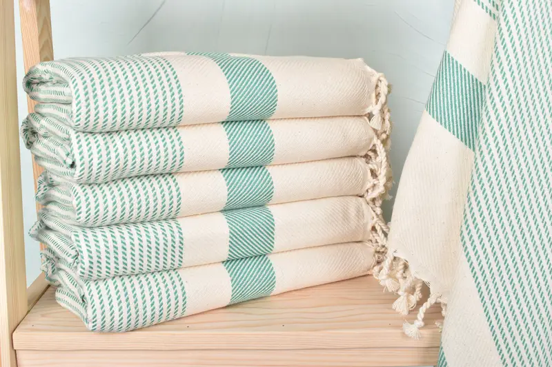 Turkish Bath Towel Green Polka Dot, Organic Cotton/Linen, 40x71 Inches