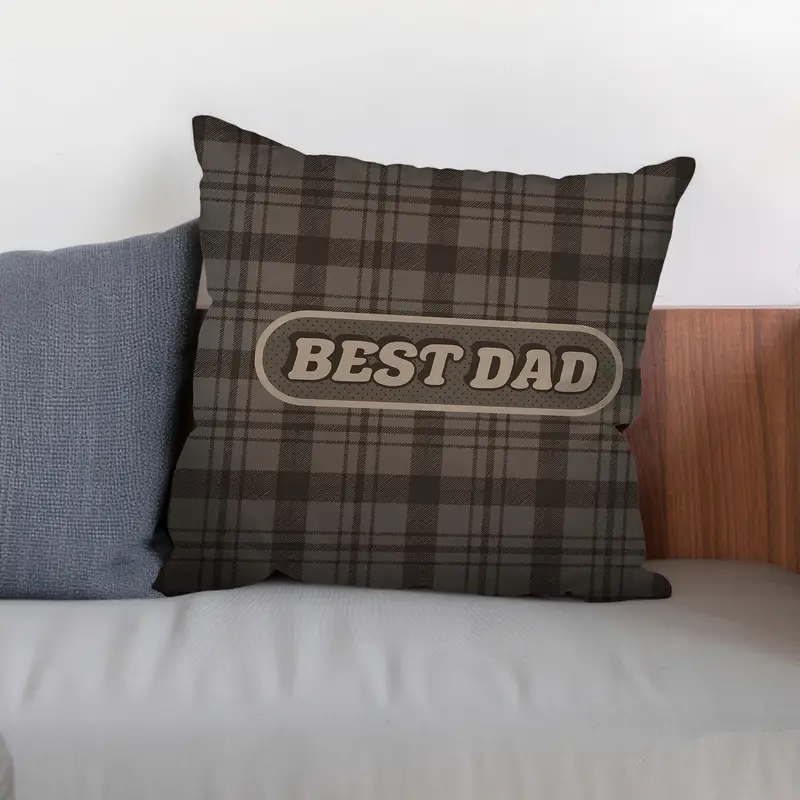 Plaid Best Dad Pillow Cover, Modern Rustic Father’s Day Gift for Dad, Masculine Sofa Decor - 1