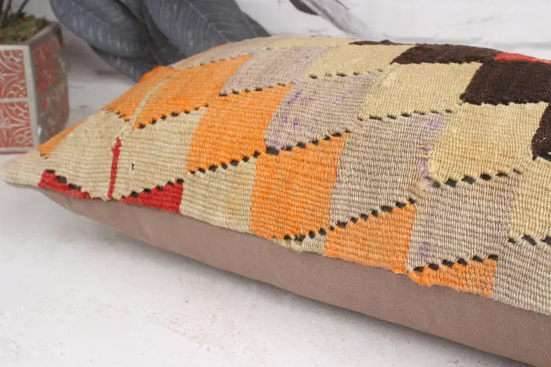 Sofa Bolster Pillow Sham, Interior Designer Pillow, Home Decor Pillow, 12x20 Beige Cushion, Vintage Kilim Throw Pillow, Pillow Case - 7