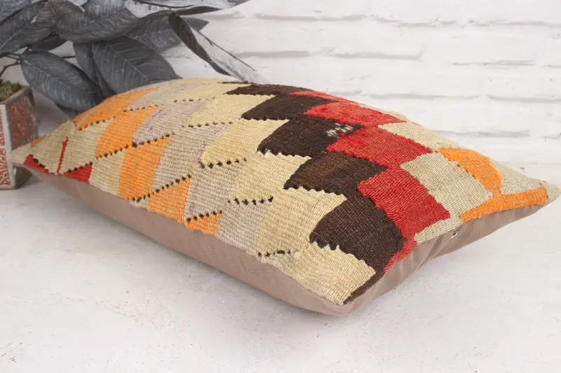 Sofa Bolster Pillow Sham, Interior Designer Pillow, Home Decor Pillow, 12x20 Beige Cushion, Vintage Kilim Throw Pillow, Pillow Case - 6