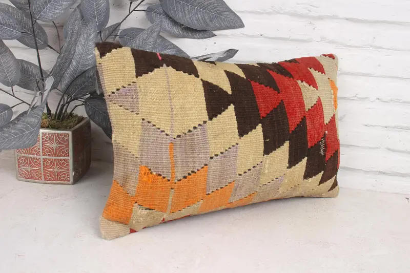 Sofa Bolster Pillow Sham, Interior Designer Pillow, Home Decor Pillow, 12x20 Beige Cushion, Vintage Kilim Throw Pillow, Pillow Case - 3