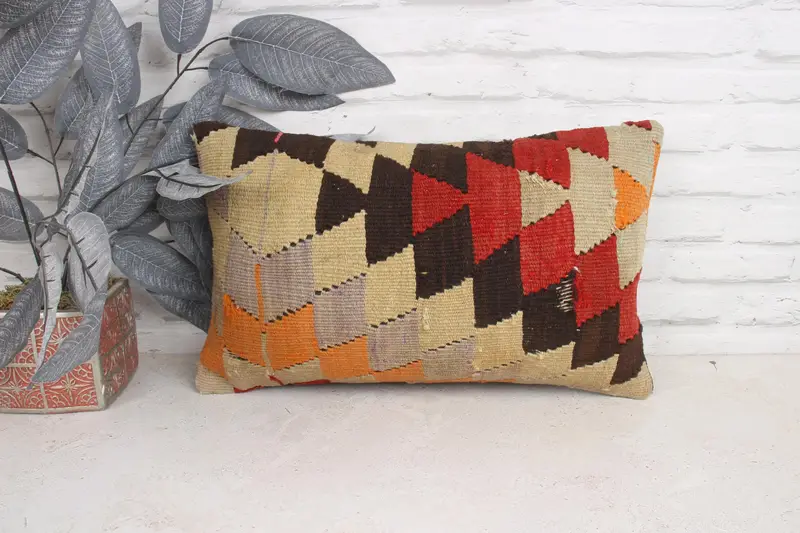 Sofa Bolster Pillow Sham, Interior Designer Pillow, Home Decor Pillow, 12x20 Beige Cushion, Vintage Kilim Throw Pillow, Pillow Case - 1