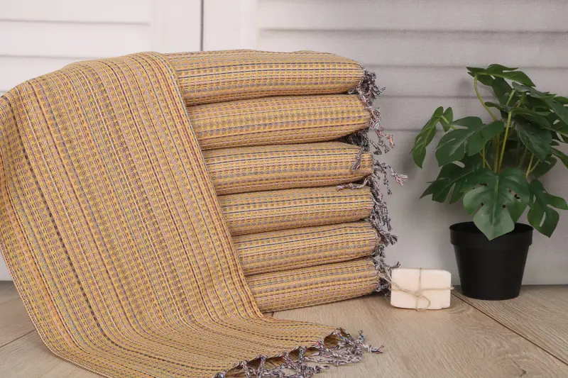 Geometric Tea Towel Personalized Cotton Mustard, 18x38 Inches