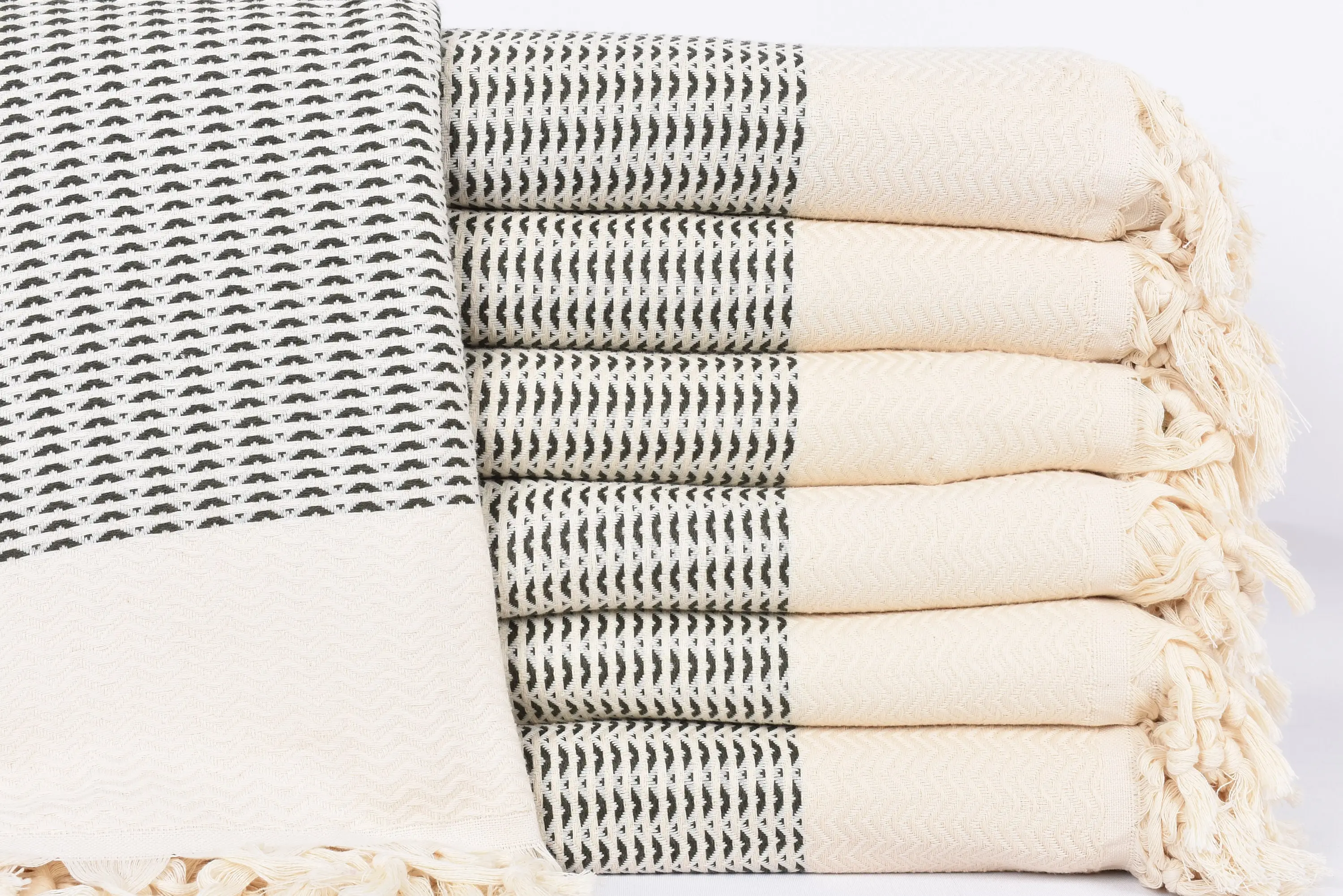 Monogram Blanket, 89x75 Khaki Green Diamond Throw, Organic Cotton - 1