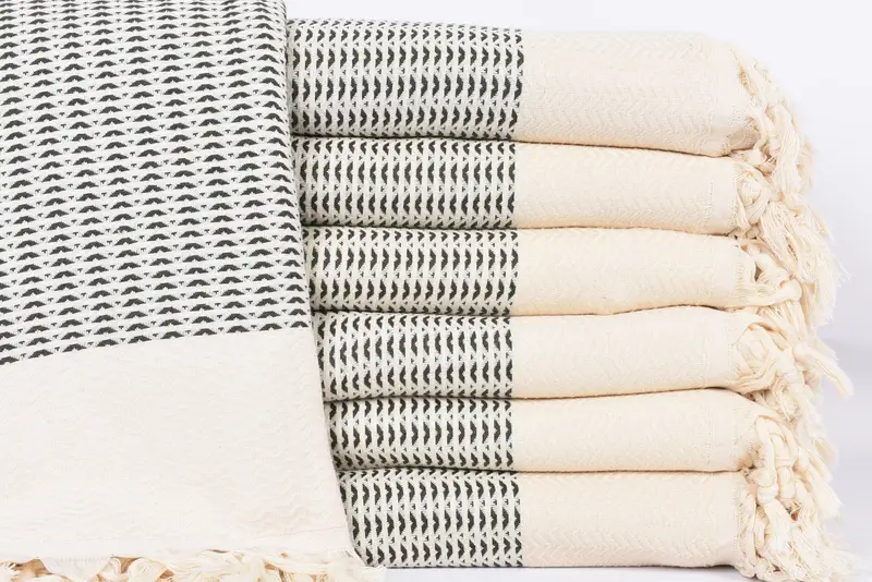 Monogram Blanket, 89x75 Khaki Green Diamond Throw, Organic Cotton