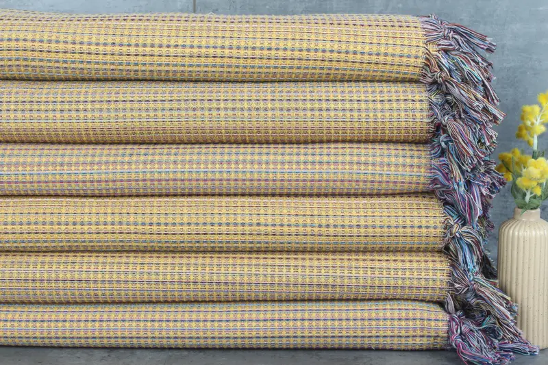 Decorative Blanket Geometric Throw Mustard Cotton 87x91 Inches