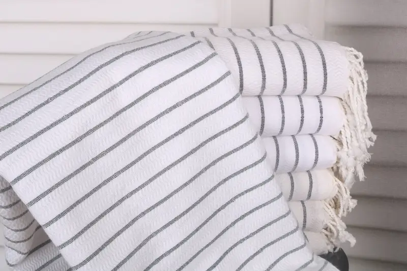 Striped Monogram Beach Towel, Black Cotton, 40x71 Inches