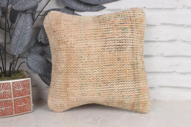 Pillow for Sofa, Aztec Pillow Sham, Ethnical Kilim Rug Pillow, Cushion Cover, Throw Kilim Pillow, 12x12 Orange Pillow Cover - 1
