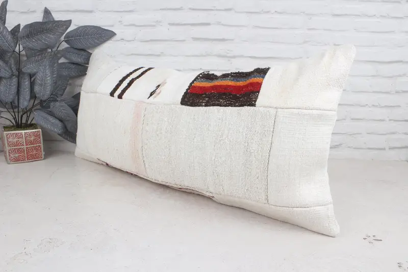 Vintage Kilim Throw Pillow, Pillow Cover, Nautical Throw Pillow Case, Ethnical Kilim Rug Pillow, Gift Pillow, 16x36 White Pillow Sham - 4