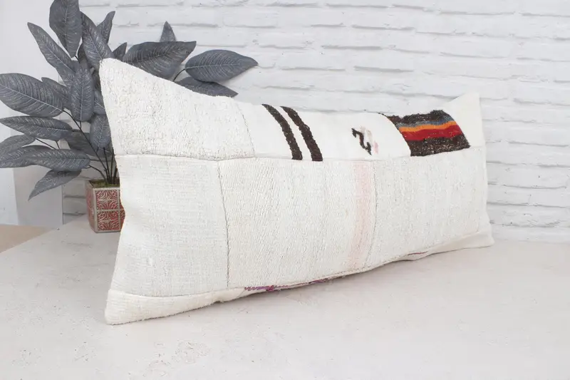 Vintage Kilim Throw Pillow, Pillow Cover, Nautical Throw Pillow Case, Ethnical Kilim Rug Pillow, Gift Pillow, 16x36 White Pillow Sham - 3