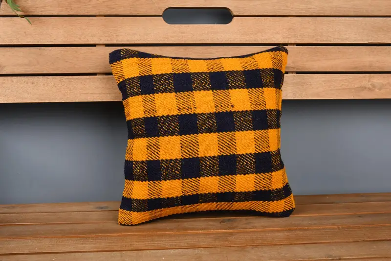 Vintage Kilim Throw Pillow, Boho Pillow Sham Cover, Kilim Pillow, 14x14 Orange Pillow Sham, Cushion Cover, Southwestern Pillow Case - 6