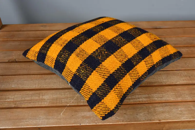 Vintage Kilim Throw Pillow, Boho Pillow Sham Cover, Kilim Pillow, 14x14 Orange Pillow Sham, Cushion Cover, Southwestern Pillow Case - 2