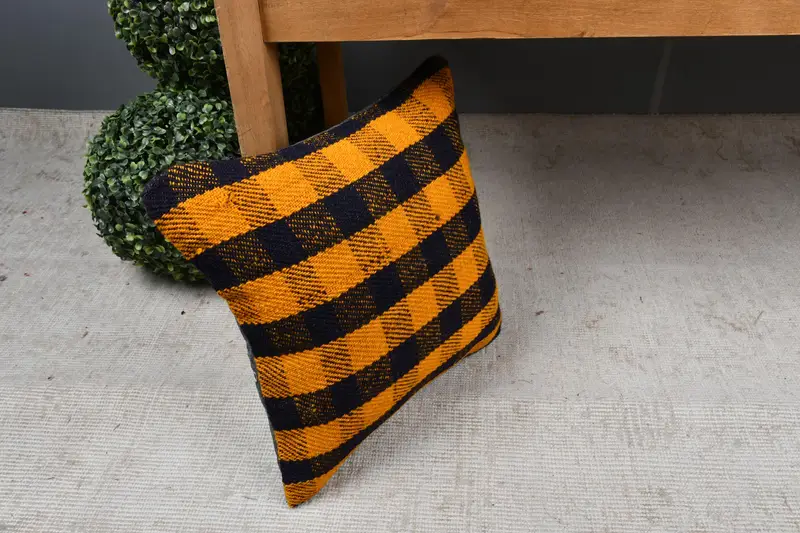 Vintage Kilim Throw Pillow, Boho Pillow Sham Cover, Kilim Pillow, 14x14 Orange Pillow Sham, Cushion Cover, Southwestern Pillow Case - 7
