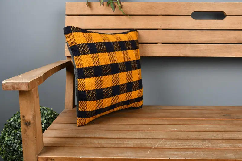 Vintage Kilim Throw Pillow, Boho Pillow Sham Cover, Kilim Pillow, 14x14 Orange Pillow Sham, Cushion Cover, Southwestern Pillow Case - 1