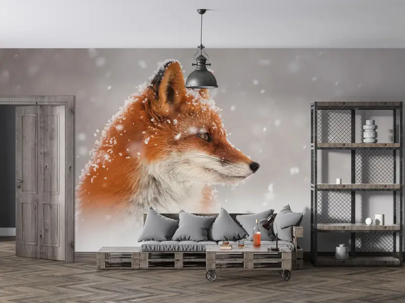 Trendy Paper Art, Fox in the Snow Wall Mural, Animal Wall Poster, Wall Paper Peel And Stick, Fox Digital Paper, Peel And Stick Wallpaper, - 9