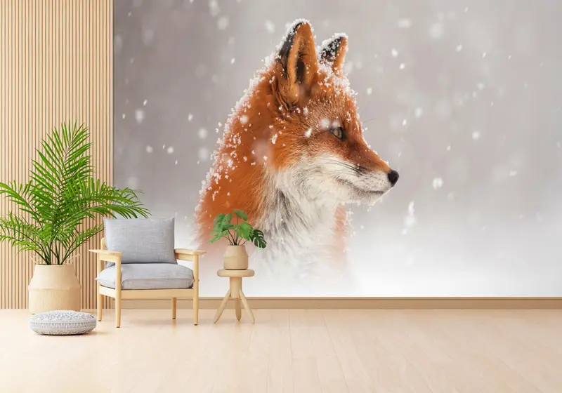 Trendy Paper Art, Fox in the Snow Wall Mural, Animal Wall Poster, Wall Paper Peel And Stick, Fox Digital Paper, Peel And Stick Wallpaper, - 10
