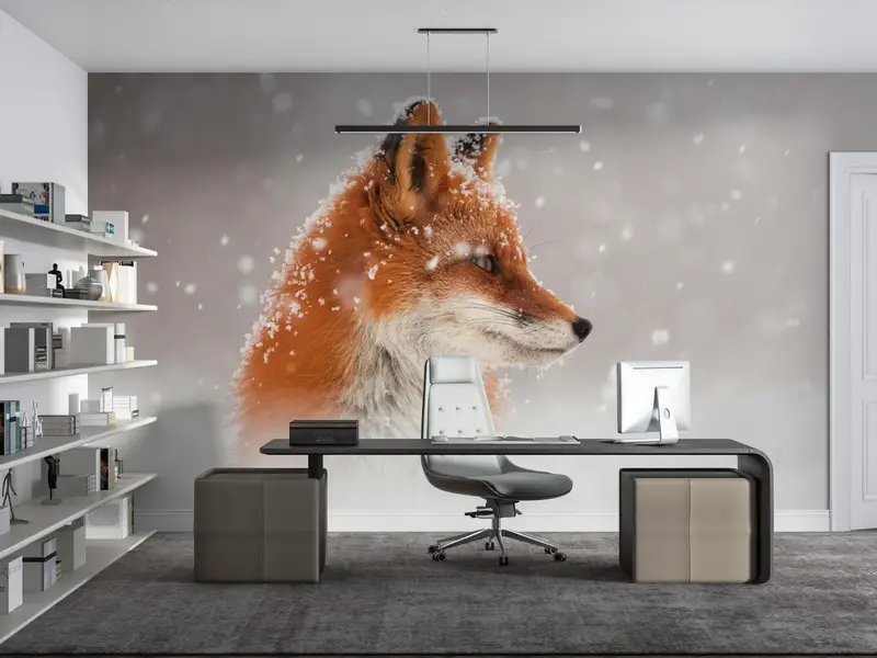 Trendy Paper Art, Fox in the Snow Wall Mural, Animal Wall Poster, Wall Paper Peel And Stick, Fox Digital Paper, Peel And Stick Wallpaper, - 7