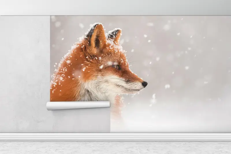 Trendy Paper Art, Fox in the Snow Wall Mural, Animal Wall Poster, Wall Paper Peel And Stick, Fox Digital Paper, Peel And Stick Wallpaper, - 1