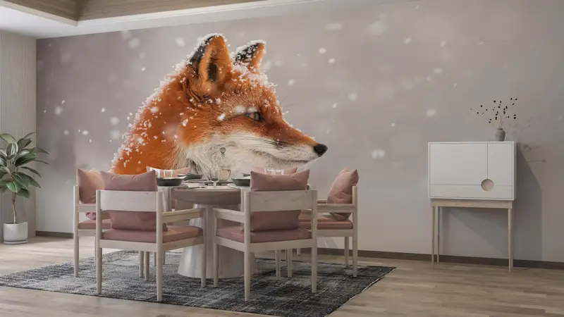 Trendy Paper Art, Fox in the Snow Wall Mural, Animal Wall Poster, Wall Paper Peel And Stick, Fox Digital Paper, Peel And Stick Wallpaper, - 2