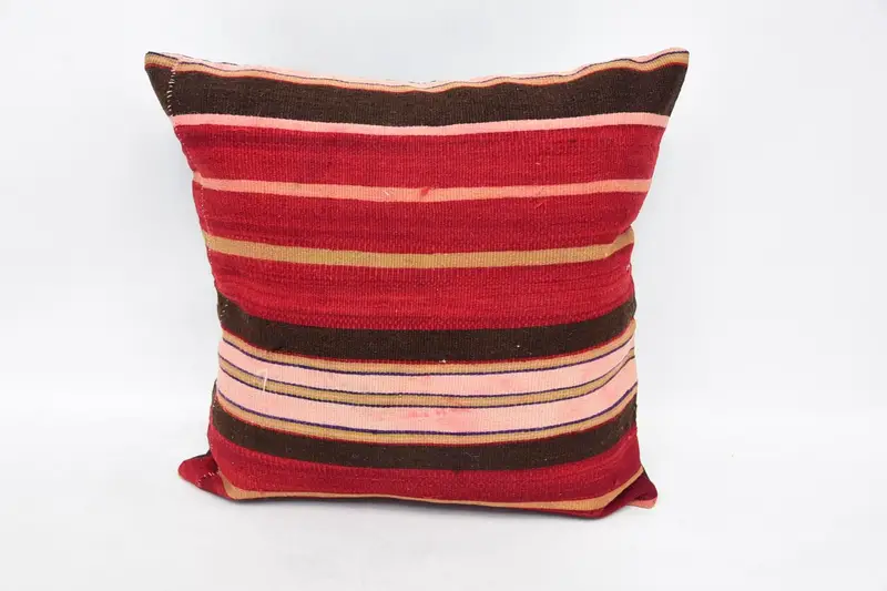 Turkish Red Cushion Cover, Moroccan 20x20 inch Pillow, Baby Shower Gift Striped Euro Sham - 1